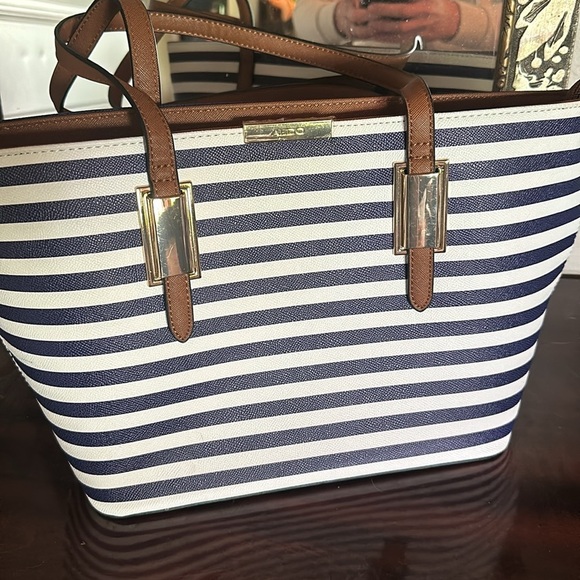Aldo Vegan Leather Nautical Stripe Shoulder Bag Women Old Money Classic Preppy - Picture 3 of 12